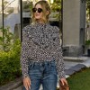 Anna-Kaci Women's Polka Dot Blouse with Ruffled Front Detail and High Neck for Casual Looks - 2 of 4
