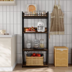 4-Tier Industrial Bakers Rack - Built-in Microwave Stand & Coffee Bar, Free Standing Storage Shelf for Kitchen, Living Room & Garage - 1 of 4