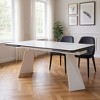 HomeRoots 63" White Ceramic and Metal Self-Storing Leaf Pedestal Base Extendable Dining Table - 2 of 4