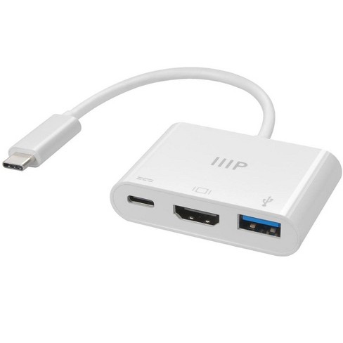 Monoprice 3-in-1 Usb-c To Hdmi Multiport Adapter, Compact, True