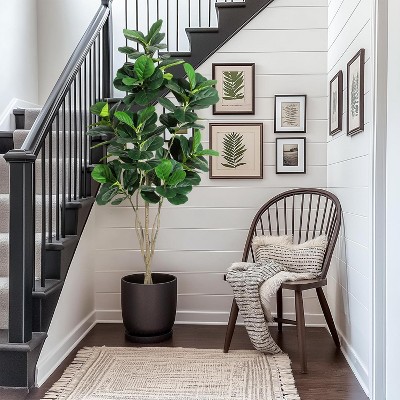 6FT / 5FT/ 4FTFiddle Leaf Fig Artificial Tree Faux Floor Plant with Black Planter Pot, Potted Fake Fiddle Leaf Fig Tree f