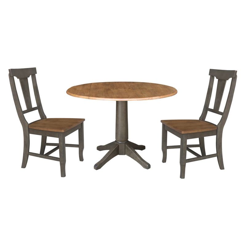 42&#34; Round Dual Drop Leaf Dining Table with 2 Panel Back Chairs Hickory/Washed Coal - International Concepts, 1 of 11