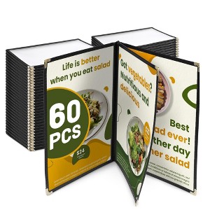 WeChef 60 Pack Restaurant Menu Covers 8.5 x 14" Book Style 3 Pages 6 Views Black - 1 of 4