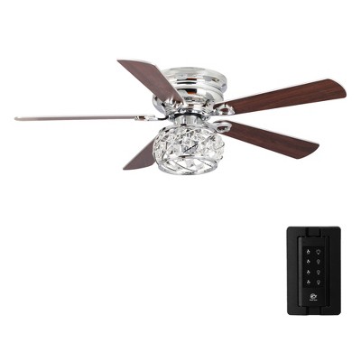 Parrot Uncle 48" Modern Chrome Crystal Ceiling Fan with Light and Remote Flush Mount Ceiling Fan for Kitchen Bedroom Living Room