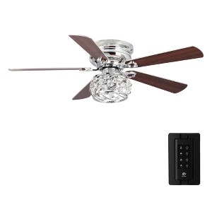 Parrot Uncle 48" Modern Chrome Crystal Ceiling Fan with Light and Remote Flush Mount Ceiling Fan for Kitchen Bedroom Living Room - 1 of 4