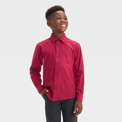 Boys' Long Sleeve Twill Button-down Shirt - Cat & Jack™ Berry Red