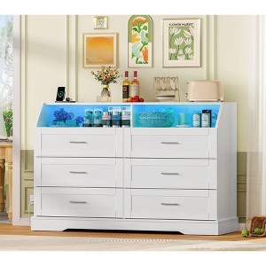 USIKEY White Dresser for Bedroom, 6 Drawer Dresser with Charging Station & LED Lights, Dressers & Chests of Drawers, Dresser TV Stand for Bedroom - 1 of 4