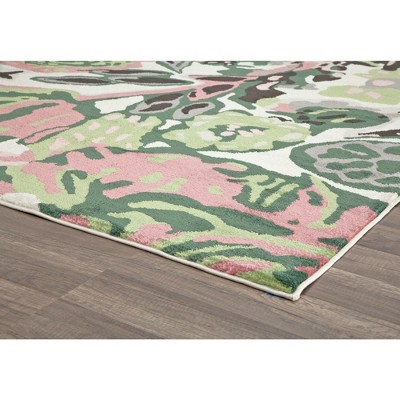 May Flowers 8' x 10' Ivory and Green Synthetic Floral Area Rug
