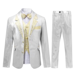 Cloudstyle Boys Slim Fit Suits 4 Pieces Blazer Vest Pants Bowtie Jacket with Gold Rims for Wedding Party Prom - 1 of 4