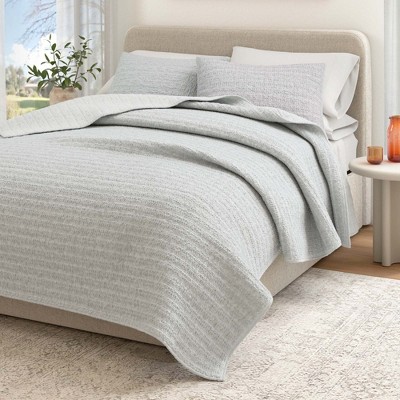 Reversible Honeycomb Waffle Garment Washed Cotton Quilt Set - Great Bay Home