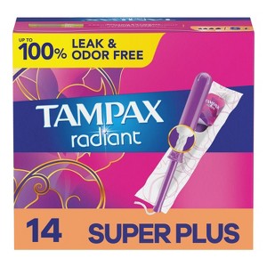 Tampax Radiant Tampons with LeakGuard Braid, Super Plus Absorbency, Unscented, 14 Count - 1 of 4