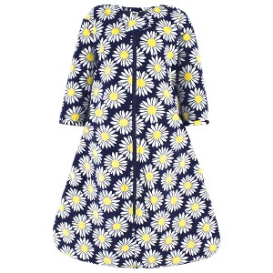 Hudson Baby Infant Girl Long Sleeve Plush Faux Fur Sleeping Bag, Wearable Blanket, Navy Daisy - 1 of 2