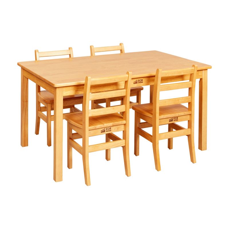 ECR4Kids Rectangular Hardwood Table with 24in Legs and Four 14in Chairs, Kids Furniture, 1 of 13