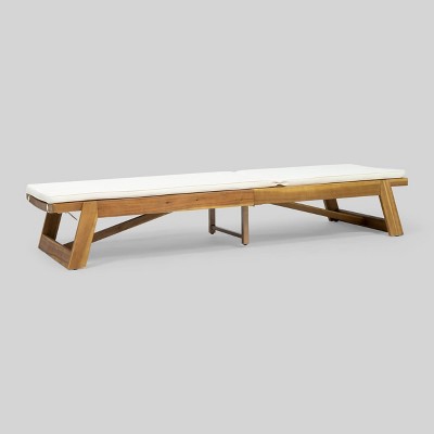Teak Finish Acacia Wood Chaise Lounger Set with Cream Cushions