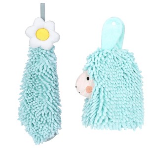 REGALWOVEN Soft Absorbent Flower Pattern and Sheep Pattern Chenille Hand Towel with Loop 6" x 15"/7" x 11" 2 Pcs - 1 of 4