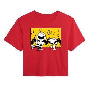 Women's - Peanuts - Charlie And Snoopy Dance Time Cropped Graphic T-Shirt - 1 of 4