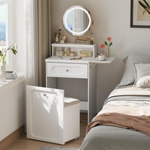 NicBex Vanity Desk with Mirror Dressing Table with Power Outlet, Drawers and Large Storage Cabinet, Makeup Table with Sturdy Iron Bracket - 1 of 4