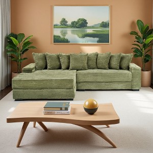111.4" Corduroy L-Shaped 3-Seater Sectional Sofa with 8 Pillows - 1 of 4