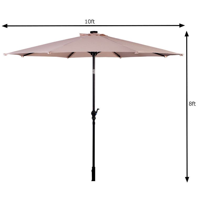 Costway 10ft Patio Solar Umbrella LED Patio Market Steel Tilt w/ Crank Outdoor Beige, 4 of 11