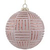 Northlight Textured Stripes Glass Christmas Ball Ornament - 4" (100mm) - White and Rose Gold - 3 of 4
