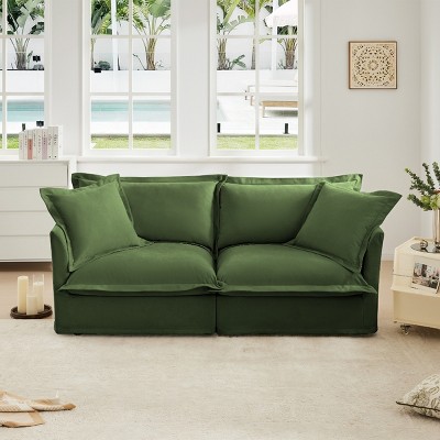 Slipcovered Sectional Sofa, 2 Seater Sofa with Removable Cover, Chenille Fabric Sectional Sofas, Deep Seat Sofa for Living Room-Cuddlewood