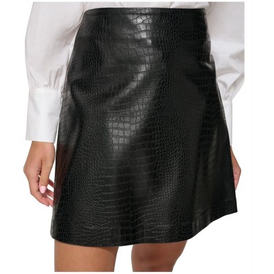 Calvin Klein Womens Textured Faux Leather Mini Skirt
