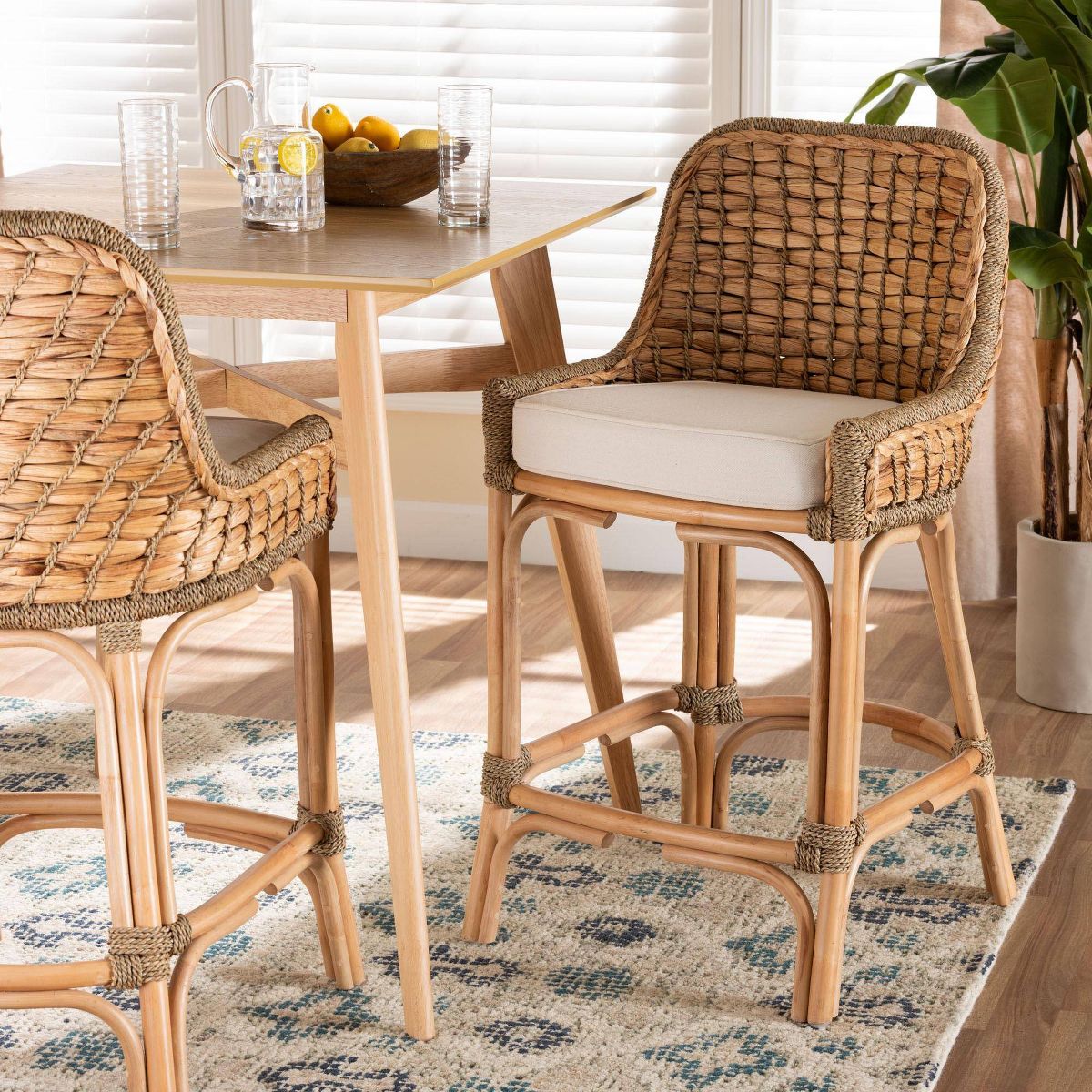 Kyle Woven Rattan Counter Height Barstool with Cushion - bali & pari: Handcrafted, No Assembly Required - thumbnail 2