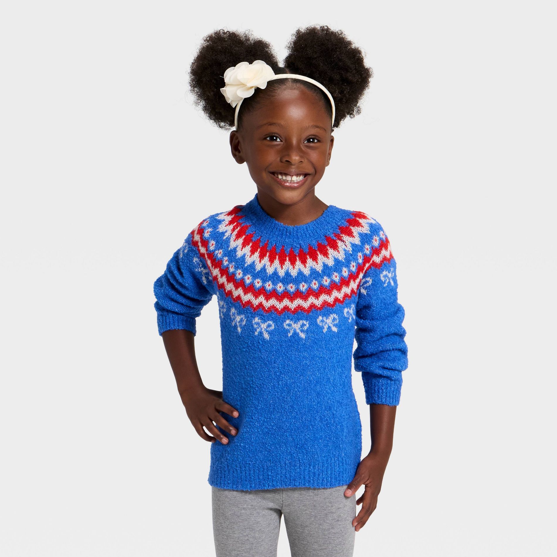 Toddler Girls' Jacquard Crewneck Pullover Sweater - Cat & Jack™ Blue