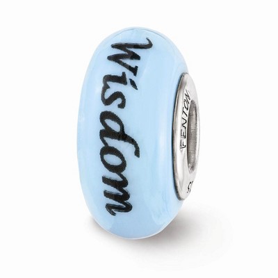 Black Bow Jewelry Fenton Blue Hand Painted Wisdom Owl Glass & Sterling Silver Bead Charm
