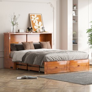 Mjkone Multifunctional Murphy Bed Cabinet Queen Size with USB Charging Station,Drawers & Tri-Folding Mattress - 1 of 4