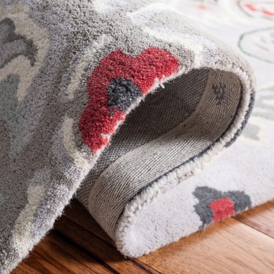 Grey and Red Hand-Tufted Wool 8' x 10' Area Rug