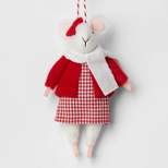 Fabric Mouse Wearing Houndstooth Dress Christmas Tree Ornament Red/White - Wondershop™