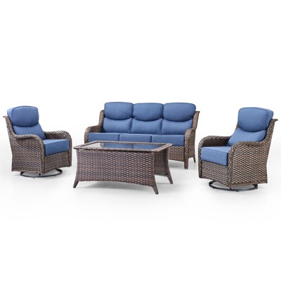 Belord Patio Furniture Set with 6-inch Extra Thick Cushions, High Back Outdoor Patio Furniture with Swivel Chairs, 4 Pieces Outdoor Conversation Set