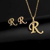 Initial Letter Pendant Necklace Earrings Set for Women Gold Plated Stainless Steel by Ginger Lyne - 2 of 4