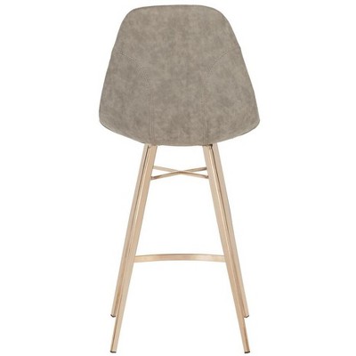 Transitional Taupe Faux Leather Counter Stool with Copper Finish