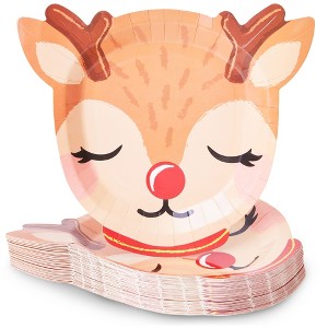 Blue Panda 48 Pack Reindeer Paper Plates for Christmas Party Supplies (10 x 9 In) - 1 of 4