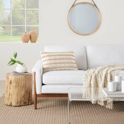 Blush and Ivory Embroidered Rectangular Throw Pillow