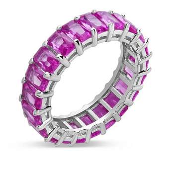 SHINE by Sterling Forever Sterling Silver Rainbow CZ Baguette Eternity Ring