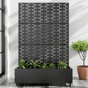 Wooakway Black Metal Planter Box with Trellis Raised Garden Bed with Arbor Privacy Screen with Wheels - 1 of 4