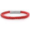 Steeltime Men's genuine leather 8.5" braided bracelet push n pull closure. Color Options: Black, Brown, Red, Blue - 3 of 3