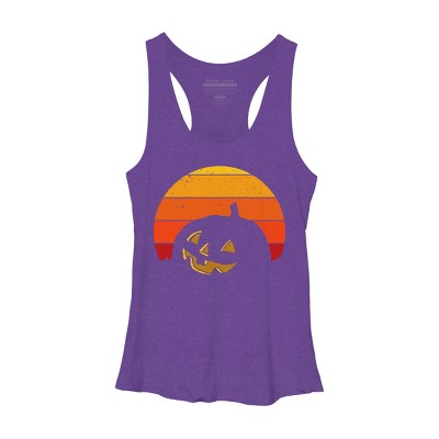 Women's Design By Humans Vintage Retro Sunset Halloween Pumpkin I By lemonpepper Racerback Tank Top