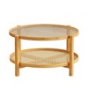 Homy Casa Round Rattan Coffee Table with Glass Top and Bamboo Frame, 2-Tier Storage Design, Natural Finish - 2 of 4