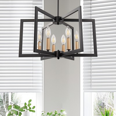 DORESshop 6-Light Black and Gold Pendant Chandelier E12 Hanging Light Fixture for Dining Room with No Bulbs Included