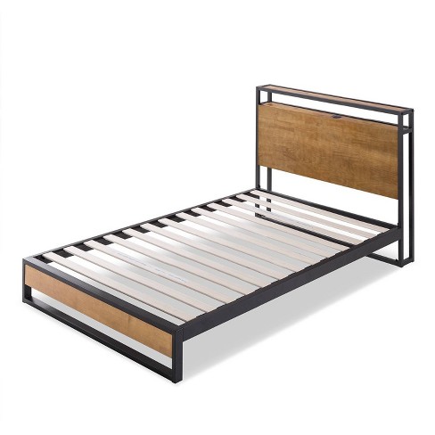 Twin Suzanne Metal And Wood Platform Bed Frame With Headboard Shelf Brown Zinus Target