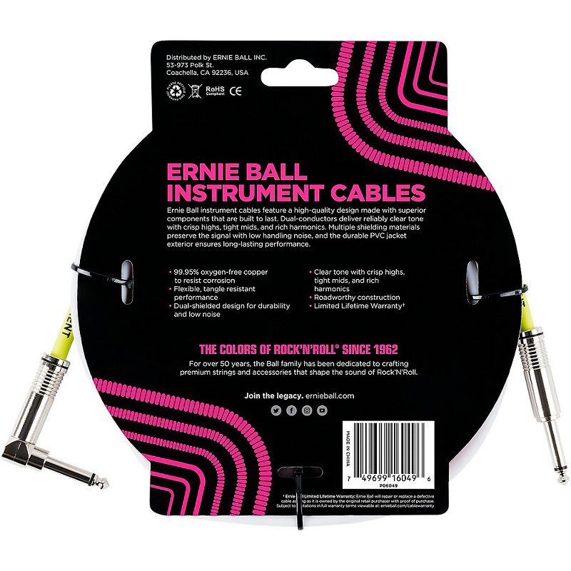 Ernie Ball Straight-Angle Instrument Cable - White, 2 of 4