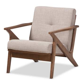 Bianca Mid Century Modern Walnut Wood Light Gray Fabric Tufted Lounge Chair Light Gray - Baxton Studio