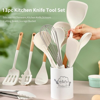 SUGIFT 13-Piece Silicone Kitchen Utensils Set, Wooden Handle Heat-Resistant Cooking Spatulas, Storage Holder for Nonstick Cookware — фото 4