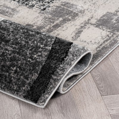 Cream and Gray Abstract Synthetic Runner Rug 2'x7'