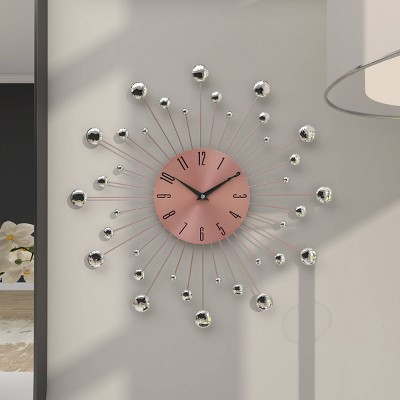 Copper Sunburst Wall Clock with Crystal Accents, 15"