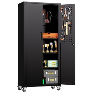 Munora 71"H All-Black Metal Garage Storage Cabinet with Wheels - Heavy-Duty Tool Storage Cabinet for Home, Office, School, and Garage Organization - 1 of 4